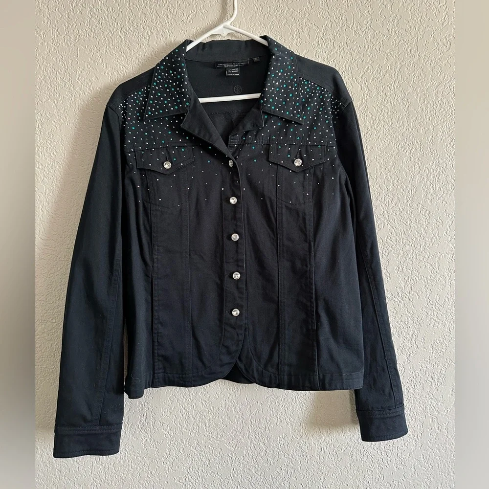 Christine Alexander women’s black vintage 90s denim jacket size XL - Picture 1 of 5